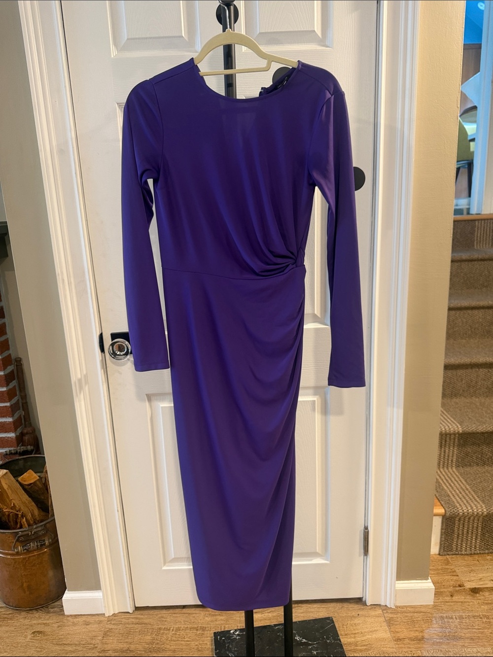 Ann Taylor Purple Long Sleeve Twist-Drape Midi Dress